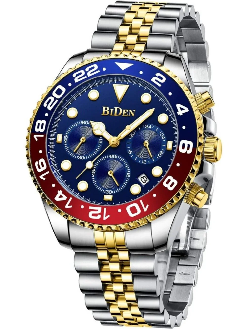 Men's Blue Luxury Stainless Steel Analog Chronograph Waterproof Classic Watch